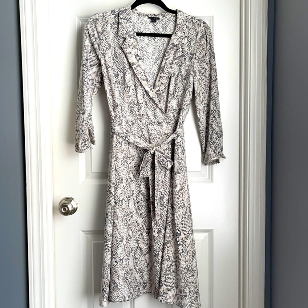 Snake print A-line mock wrap dress